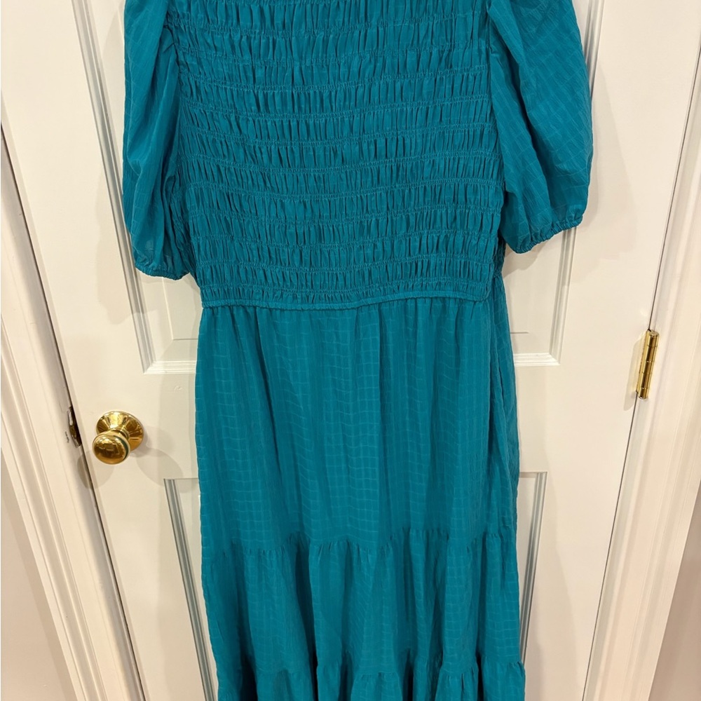 Taylor Teal Smocked V-Neck Maxi Dress with Puff Sleeves - Picture 5 of 5